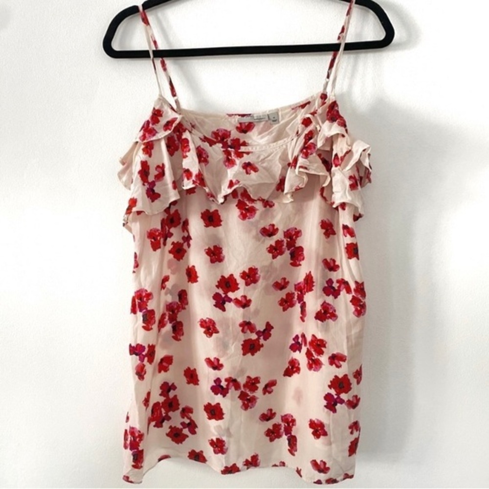 Halogen Silk & Viscose red & pink flowers ruffle cami size M